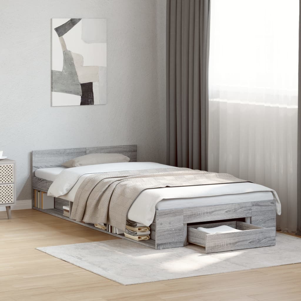 vidaXL Bed Frame with Drawer without Mattress Grey Sonoma 100x200 cm