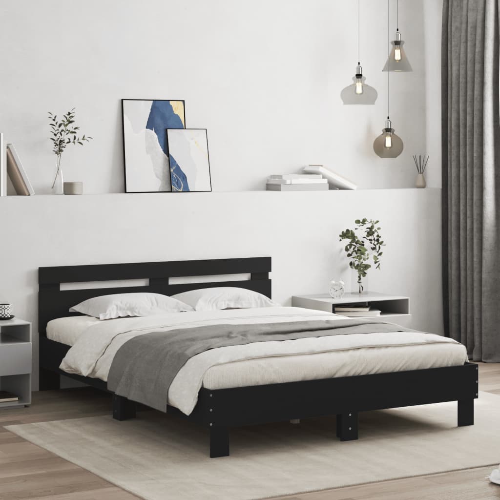 vidaXL Bed Frame with LED without Mattress Black 150x200 cm King Size