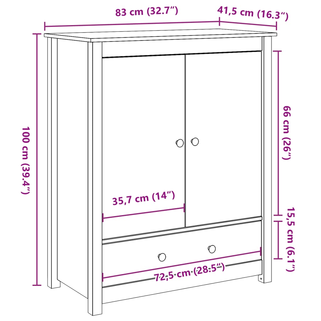 vidaXL Highboard Black 83x41,5x100 cm Solid Wood Pine