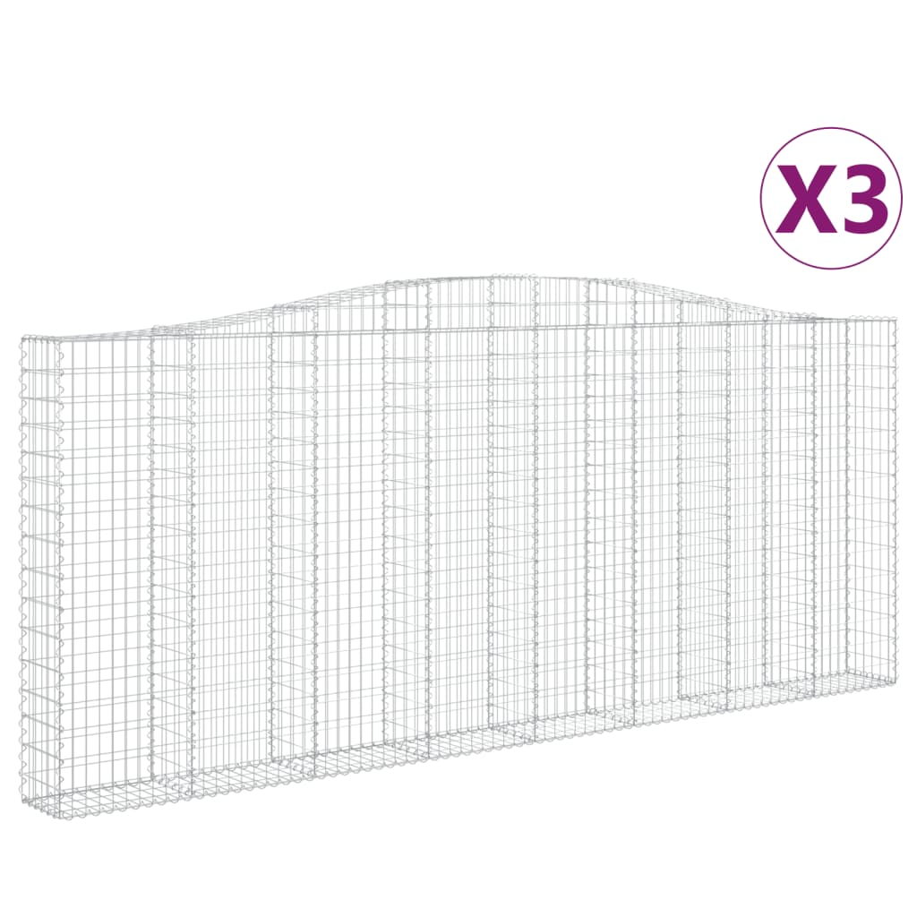 vidaXL Arched Gabion Baskets 3 pcs 400x30x160/180 cm Galvanised Iron