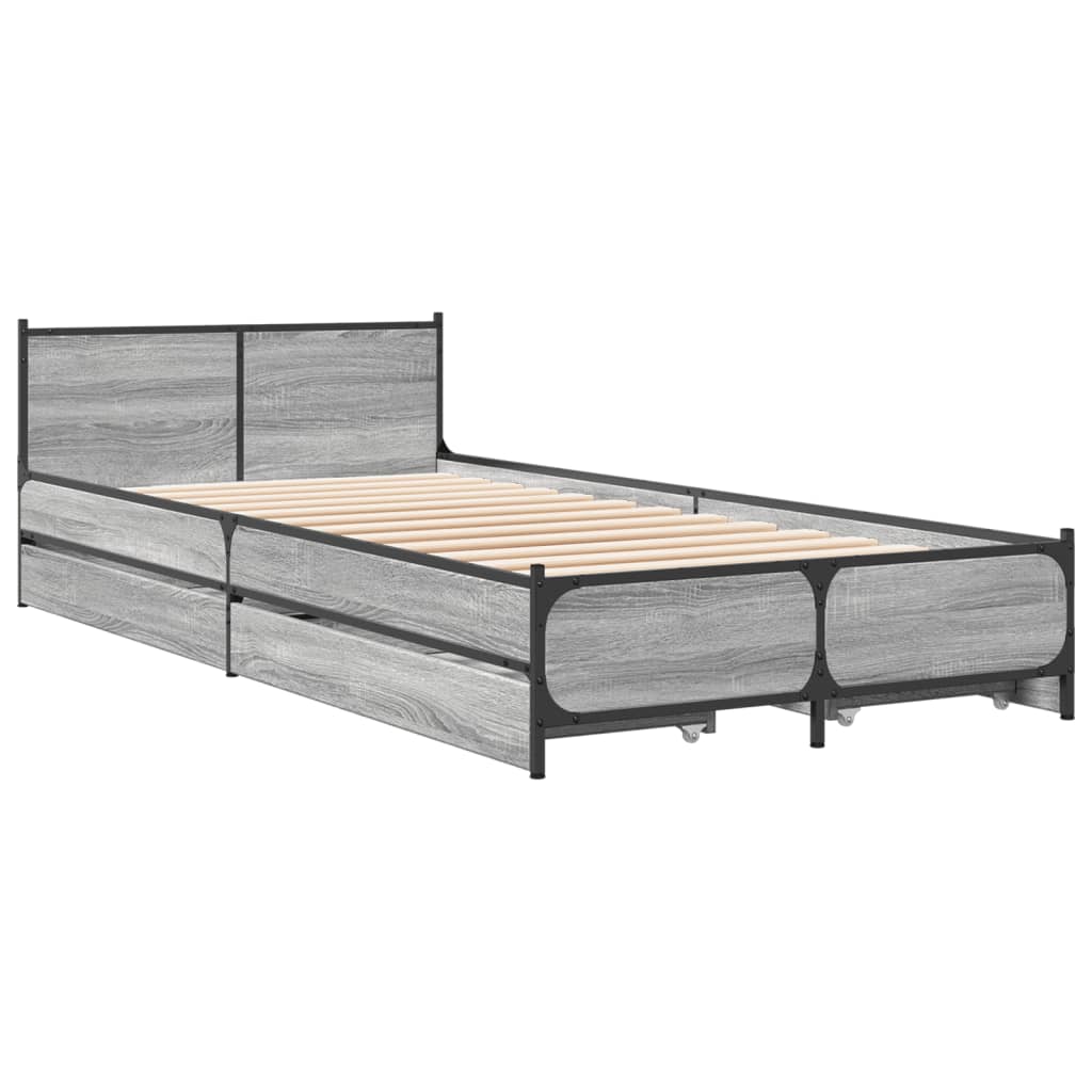 vidaXL Bed Frame with Drawers without Mattress Grey Sonoma 100x200 cm