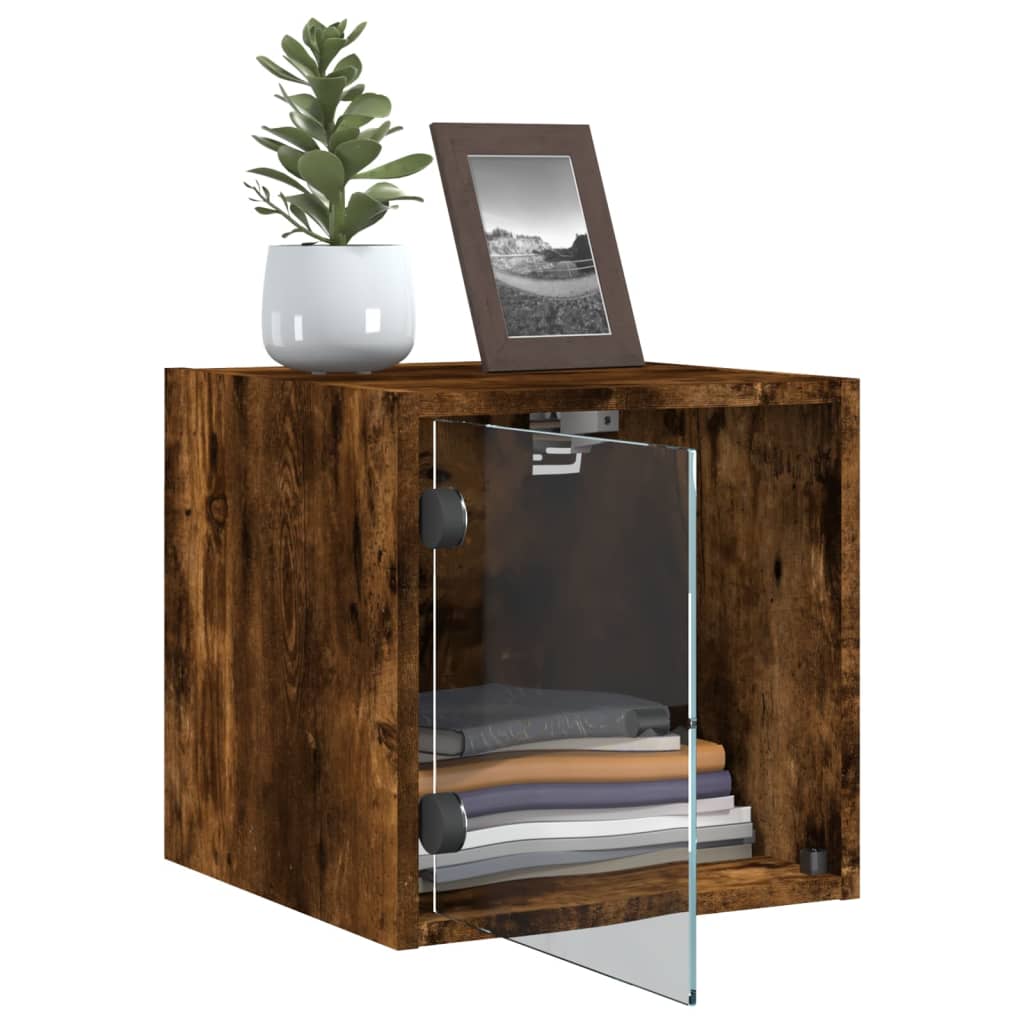 vidaXL Bedside Cabinet with Glass Door Smoked Oak 35x37x35 cm