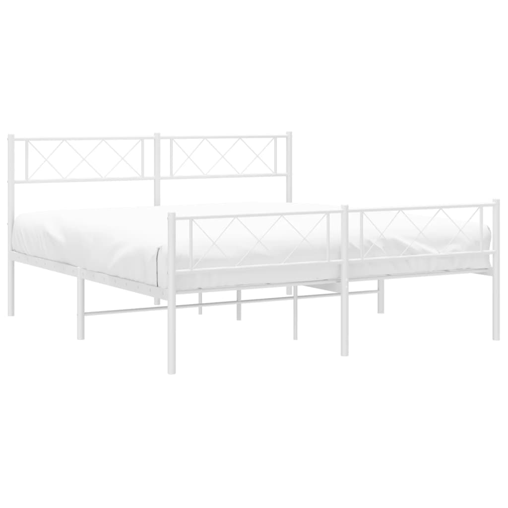 vidaXL Metal Bed Frame without Mattress with Footboard White 120x200 cm