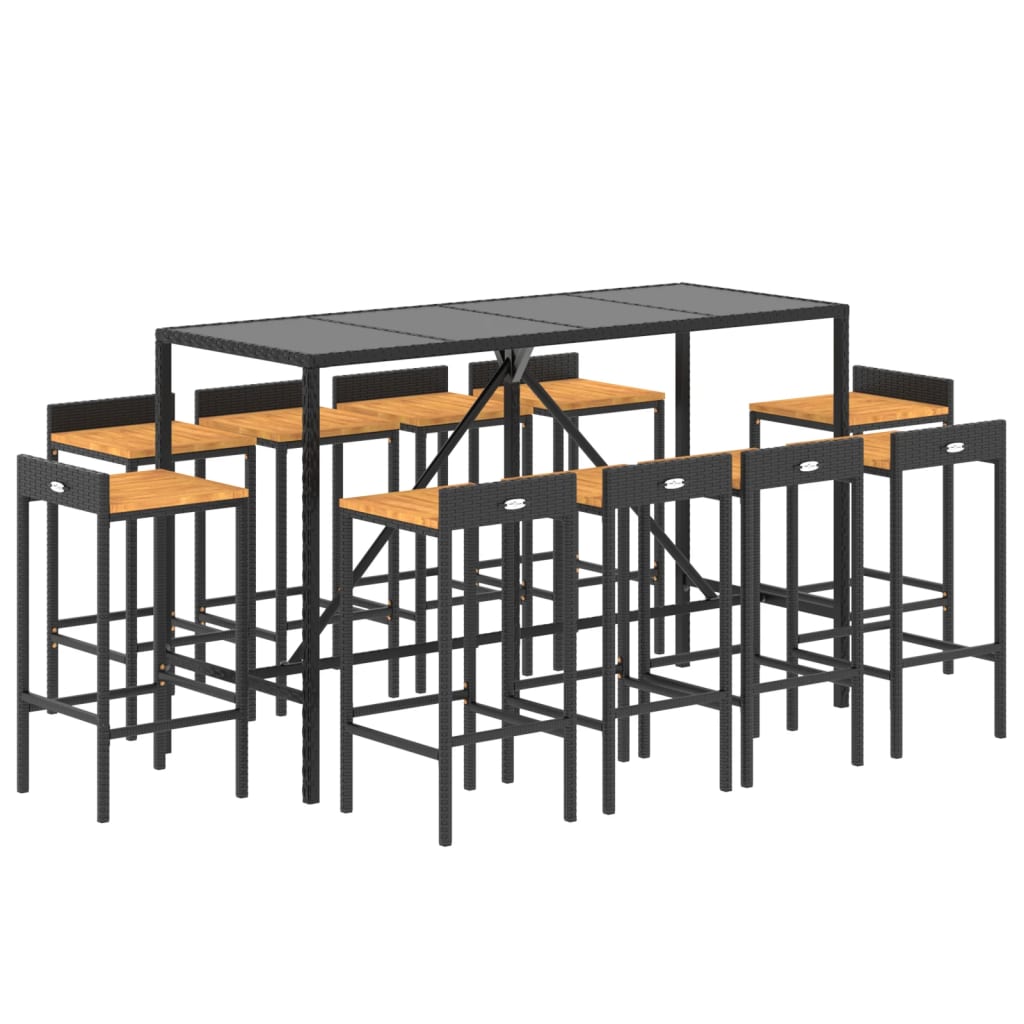 vidaXL 11 Piece Garden Bar Set Black Poly Rattan& Solid Wood Acacia