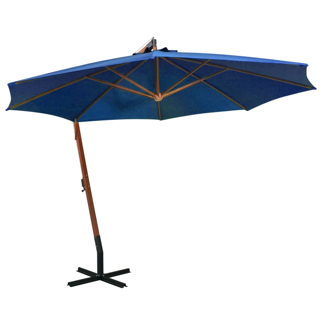 vidaXL Hanging Garden Parasol with Pole Azure Blue 3.5x2.9 m Solid Fir Wood