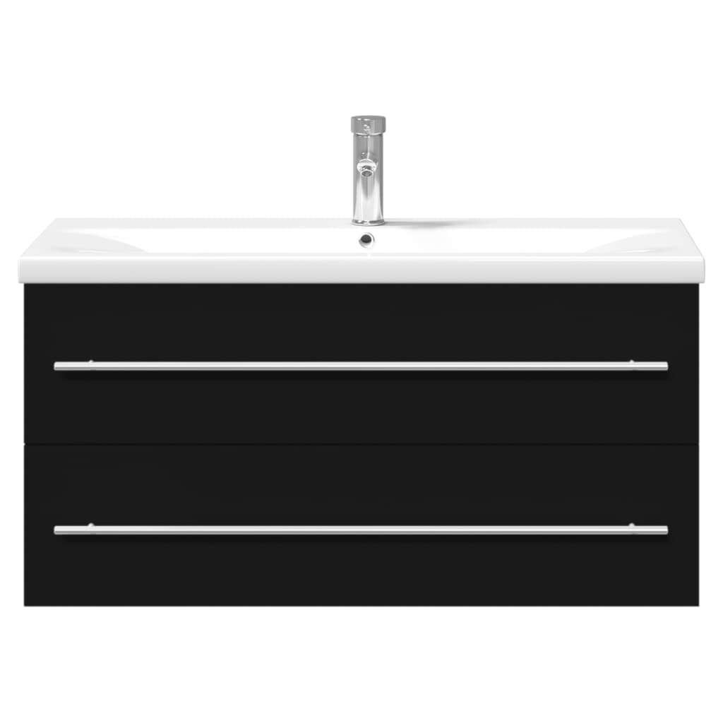 vidaXL Bathroom Sink Cabinet with Built-in Basin Black