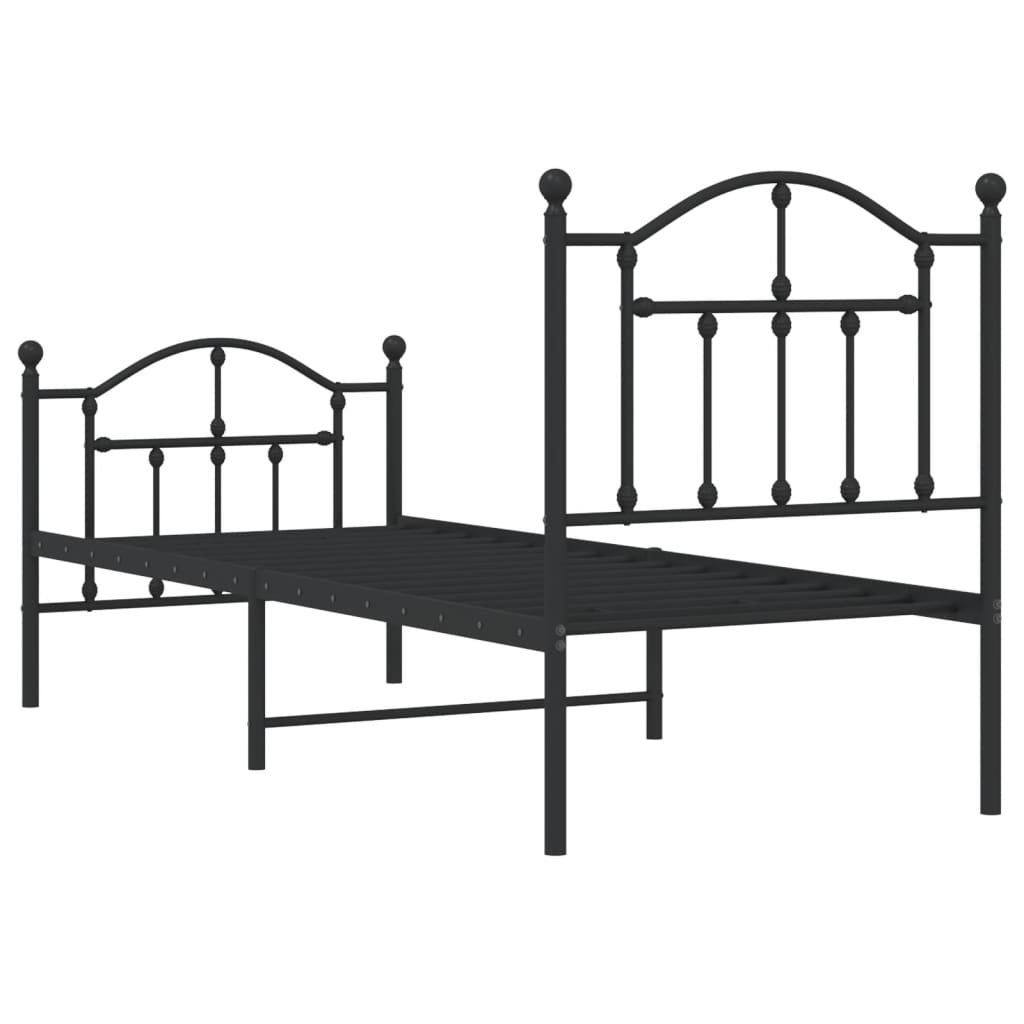 vidaXL Metal Bed Frame without Mattress with Footboard Black 75x190 cm Small Single