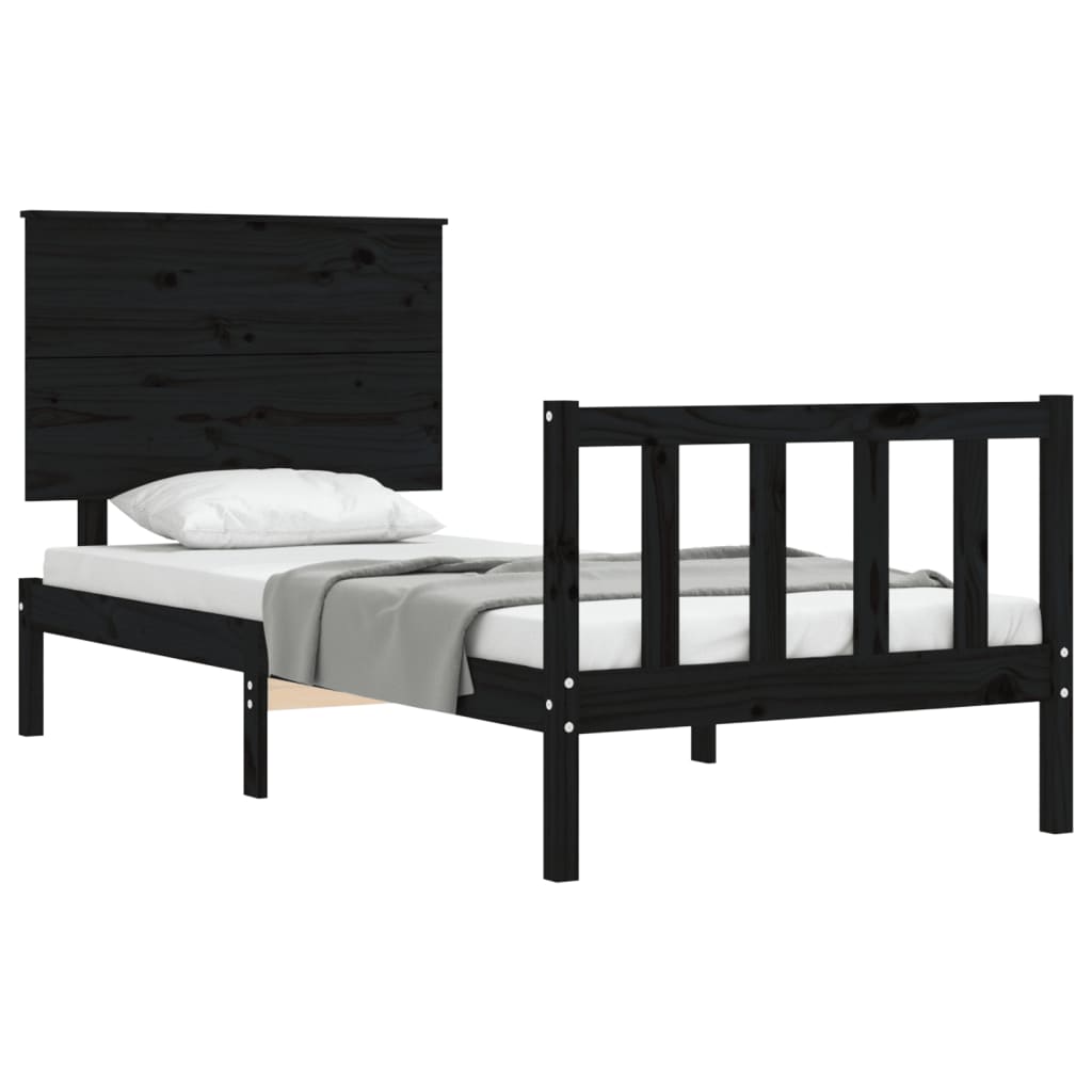 vidaXL Bed Frame without Mattress Black Single Solid Wood Pine