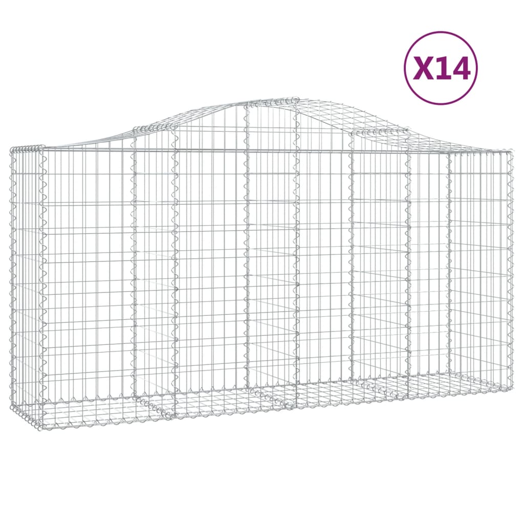 vidaXL Arched Gabion Baskets 14 pcs 200x50x100/120 cm Galvanised Iron