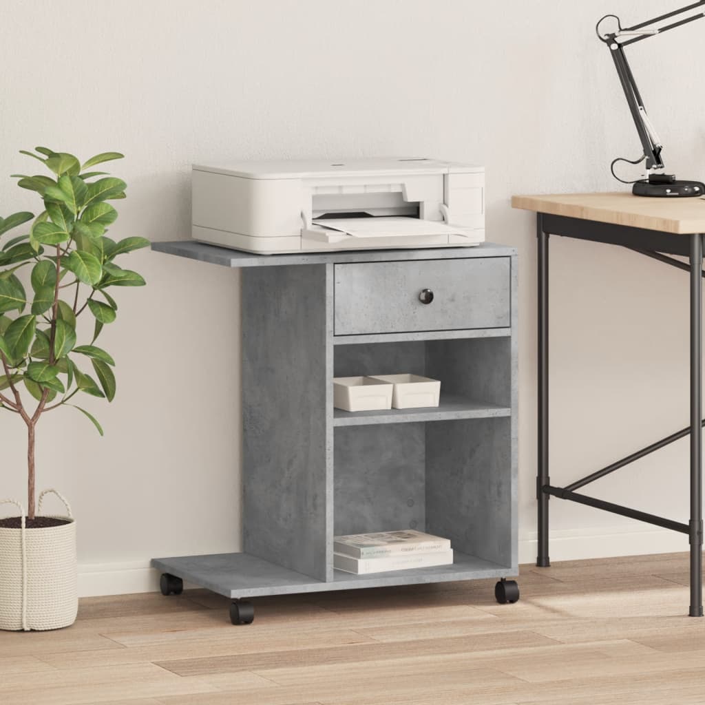 vidaXL Printer Stand with Wheels Concrete Grey 60x40x68.5 cm
