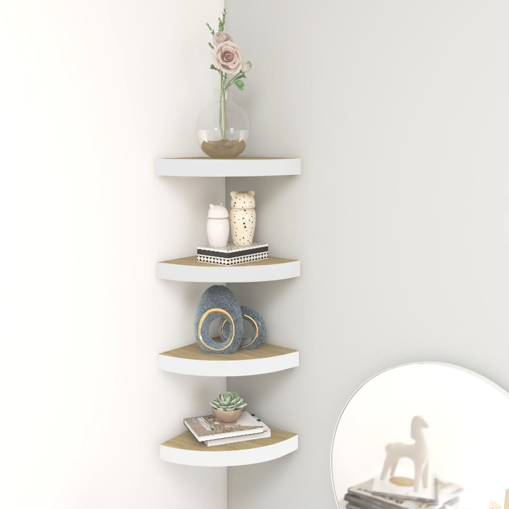 vidaXL Wall Corner Shelves 4 pcs Oak and White 35x35x3.8 cm MDF