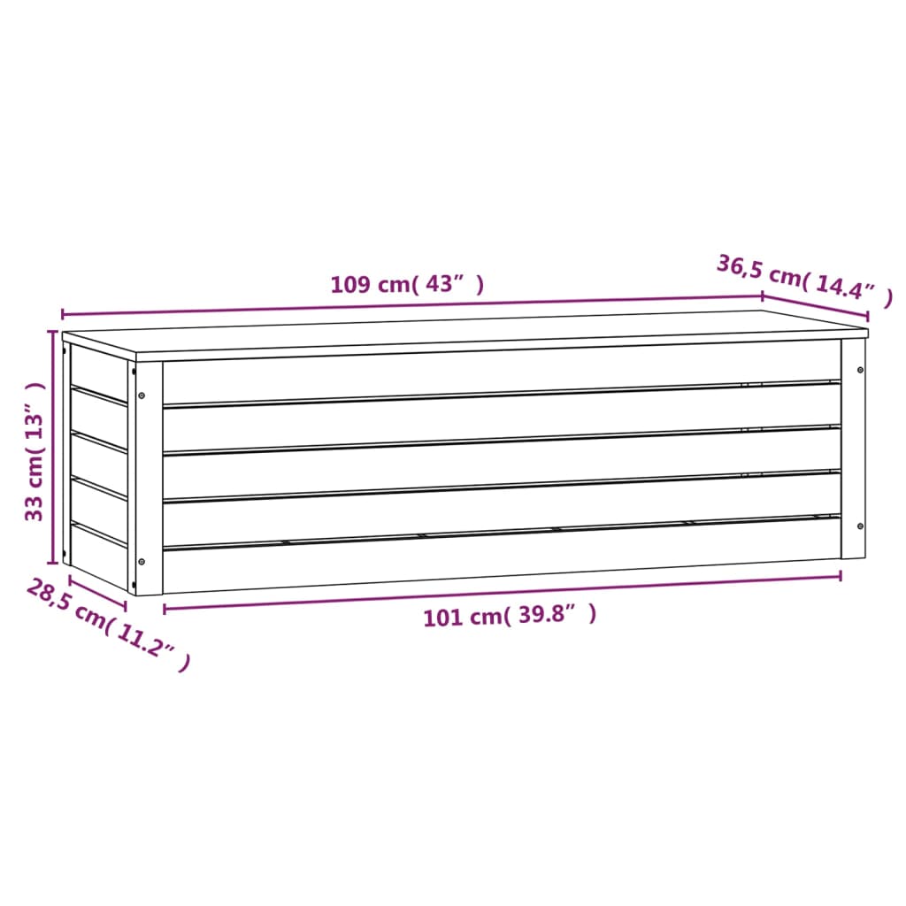 vidaXL Storage Box 109x36.5x33 cm Solid Wood Pine