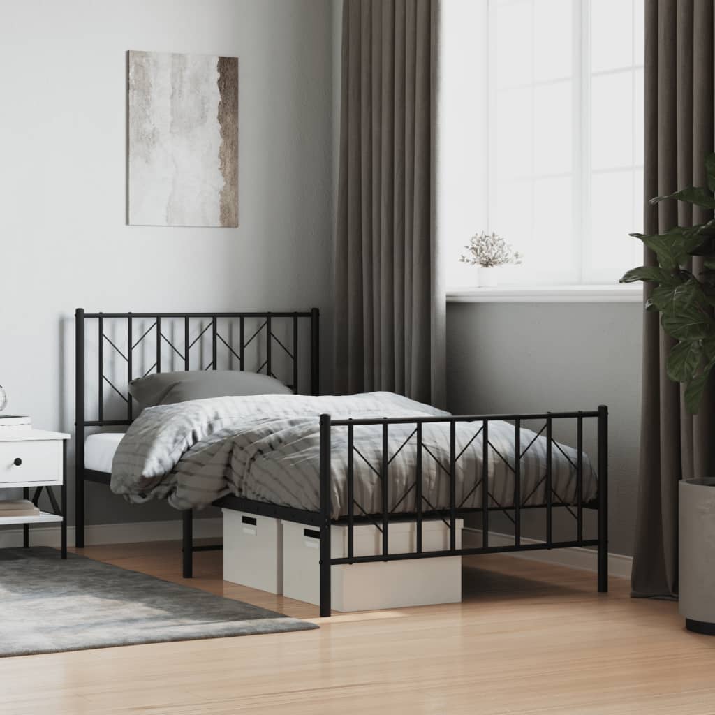 vidaXL Metal Bed Frame without Mattress with Footboard Black 100x200 cm