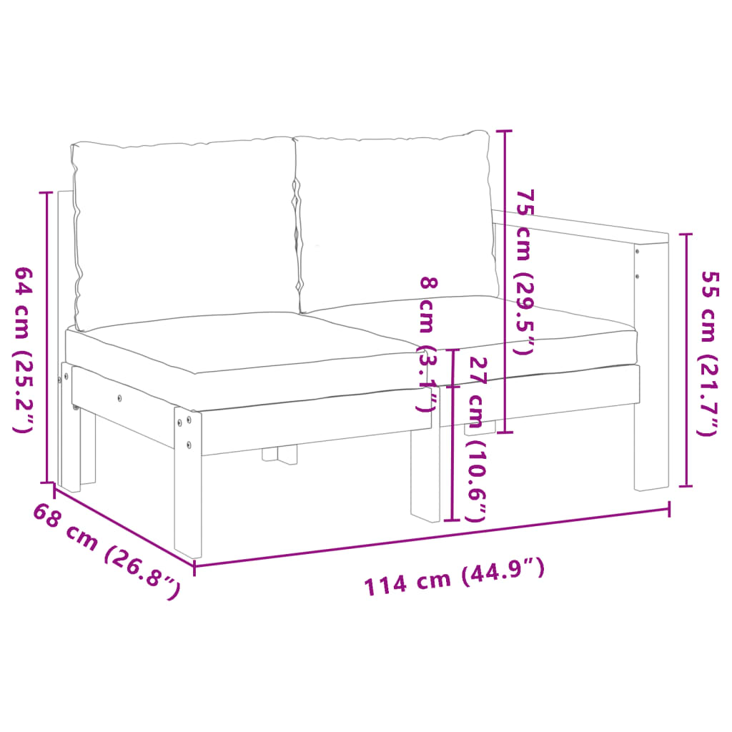 vidaXL Garden Sofa with 1 Armrest 2-Seater Solid Wood Acacia