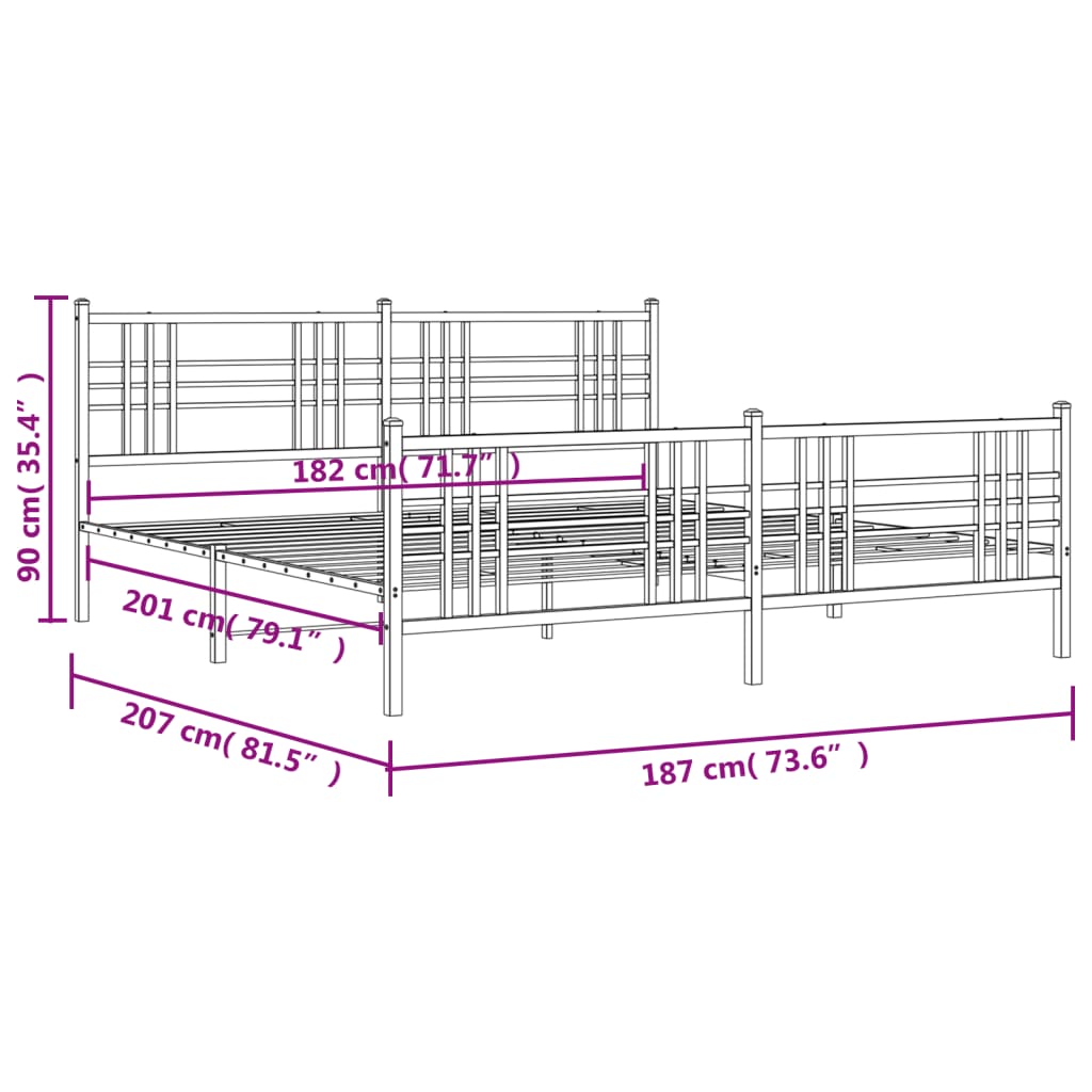 vidaXL Metal Bed Frame without Mattress with Footboard White 180x200 cm Super King