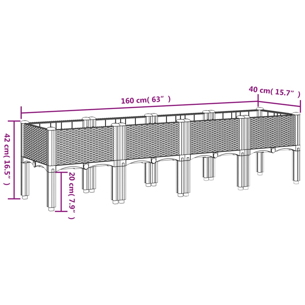 vidaXL Garden Planter with Legs Black 160x40x42 cm PP