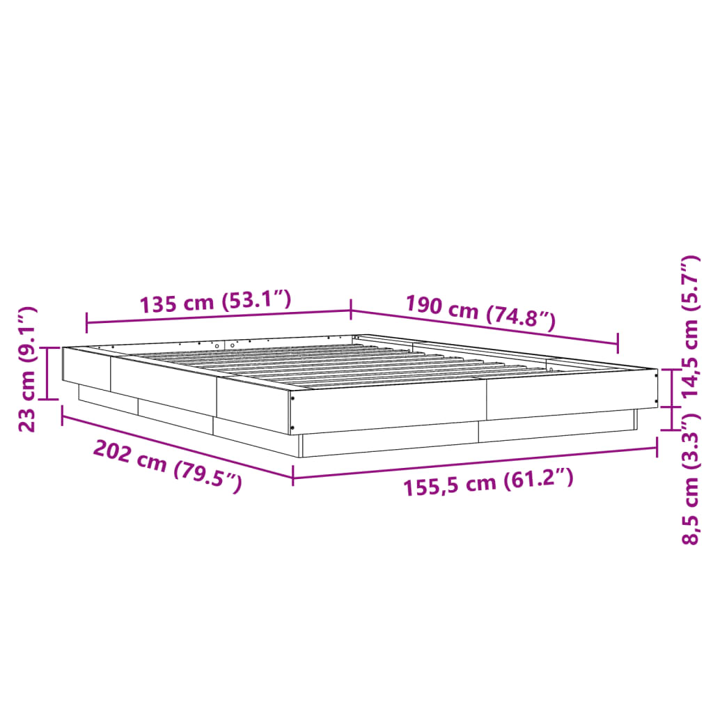 vidaXL Bed Frame with LED Lights without Mattress Sonoma Oak 135x190 cm Double