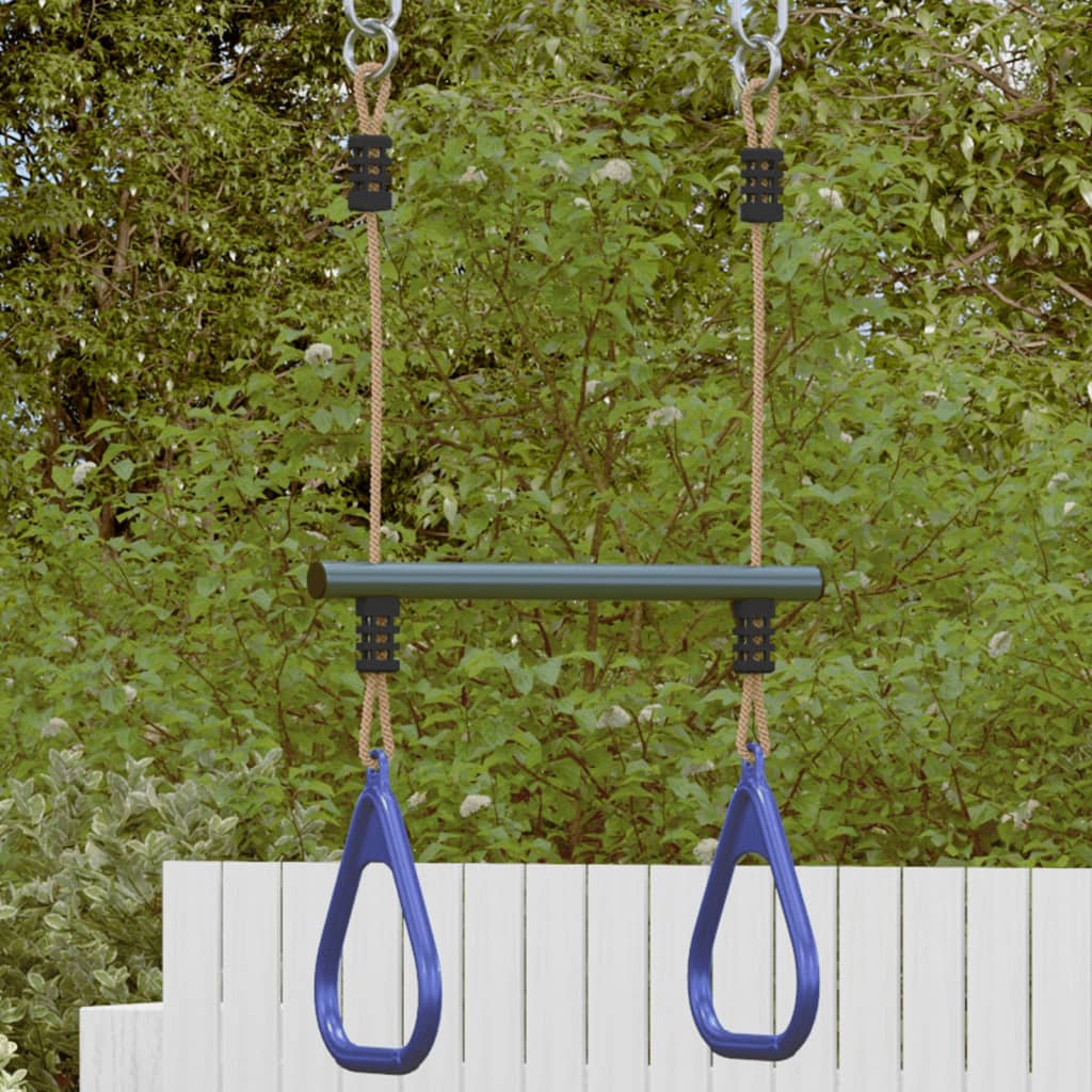 vidaXL Trapeze Bar with Gym Rings for Kids Blue and Dark Green Steel