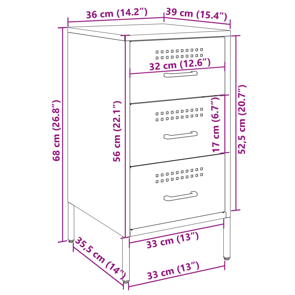 vidaXL Bedside Cabinet Mustard Yellow 36x39x68 cm Steel