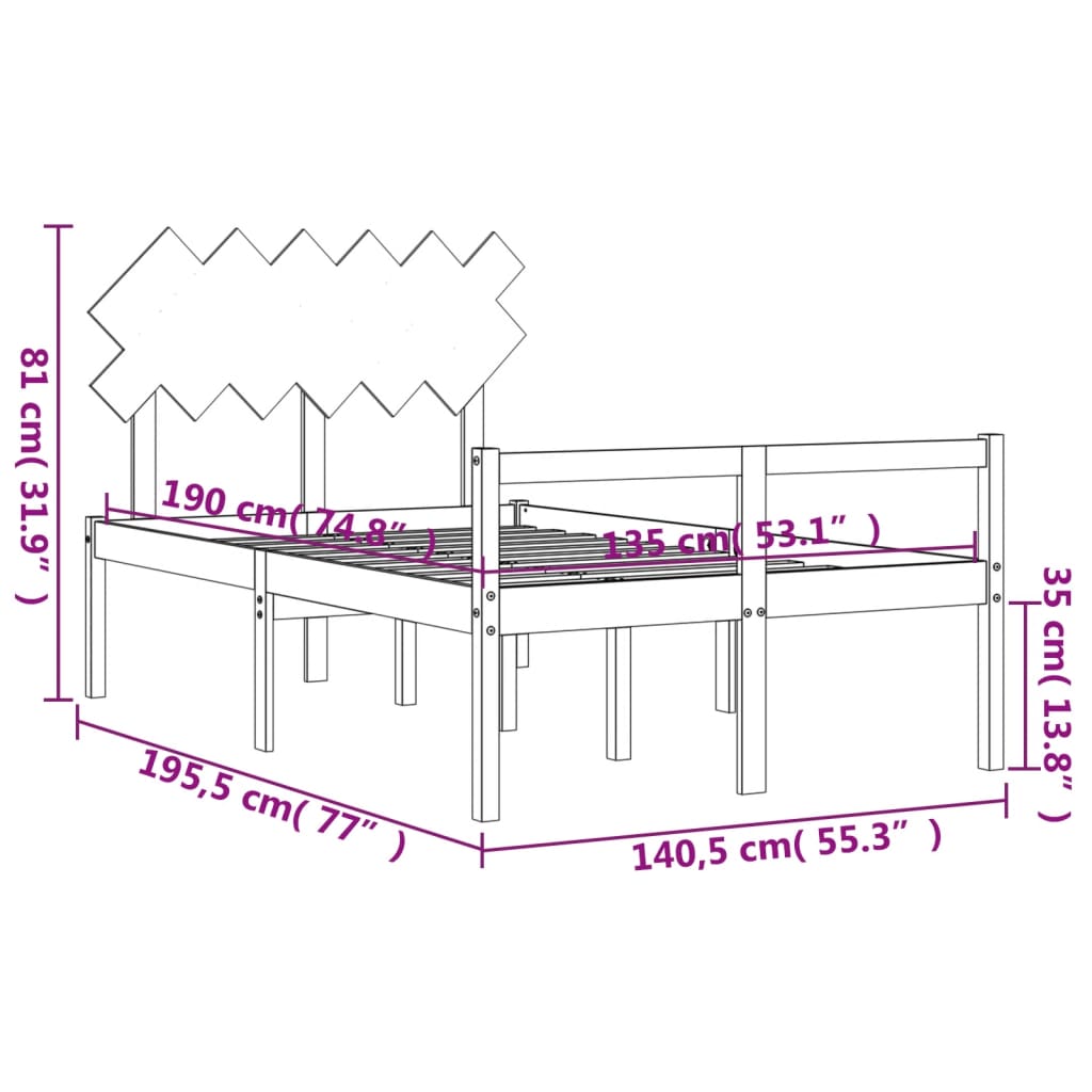 vidaXL Senior Bed without Mattress White Double Solid Wood