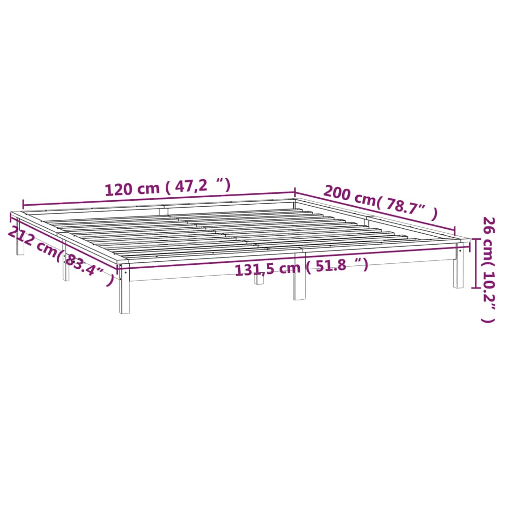 vidaXL LED Bed Frame without Mattress 120x200 cm Solid Wood