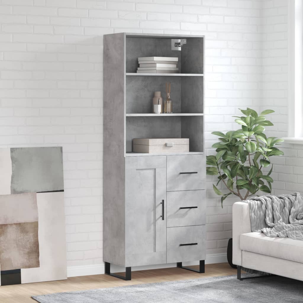 vidaXL Highboard Concrete Grey 69.5x34x180 cm Engineered Wood