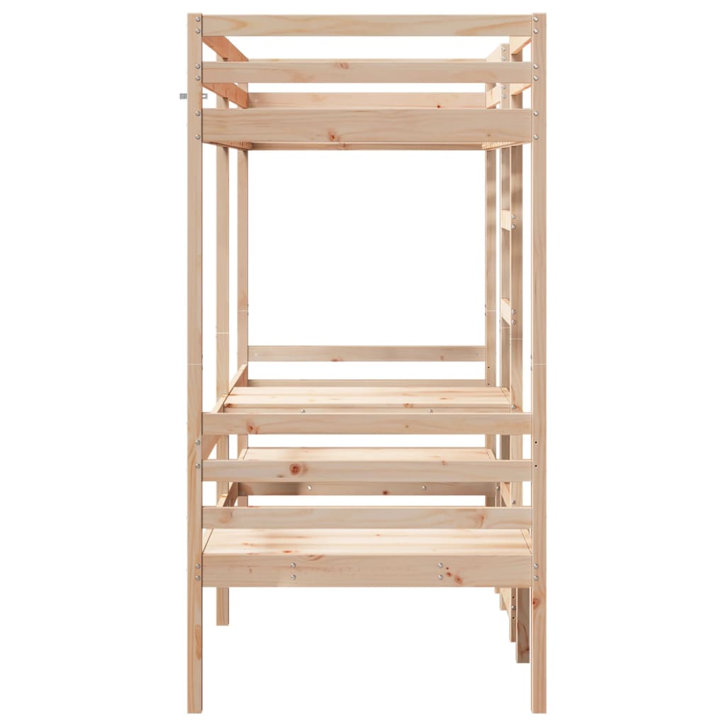 vidaXL Loft Bed Frame with Desk and Chairs 75x190cm Solid Wood Pine