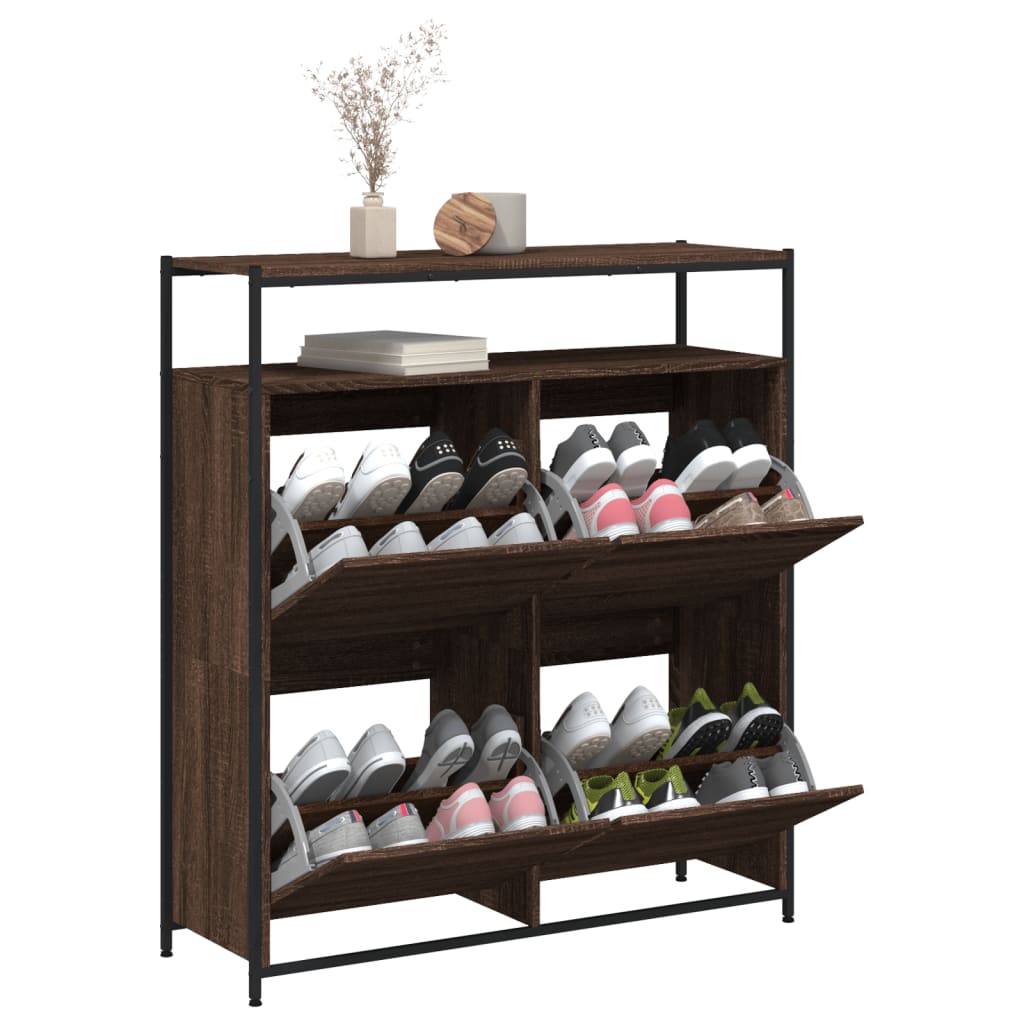 vidaXL Shoe Cabinet with 4 Flip-Drawers Brown Oak 100x34x112 cm