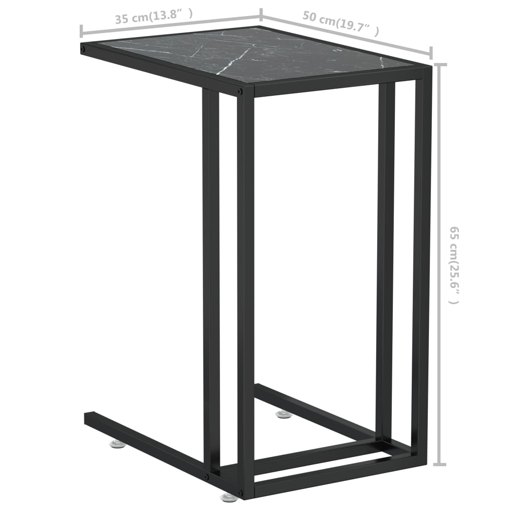 vidaXL Computer Side Table Black Marble 50x35x65 cm Tempered Glass