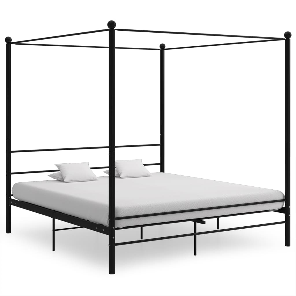 vidaXL Canopy Bed Frame without Mattress Black Metal 180x200 cm Super King