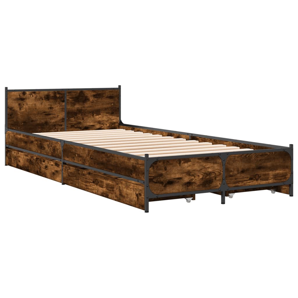 vidaXL Bed Frame with Drawers without Mattress Smoked Oak 100x200 cm