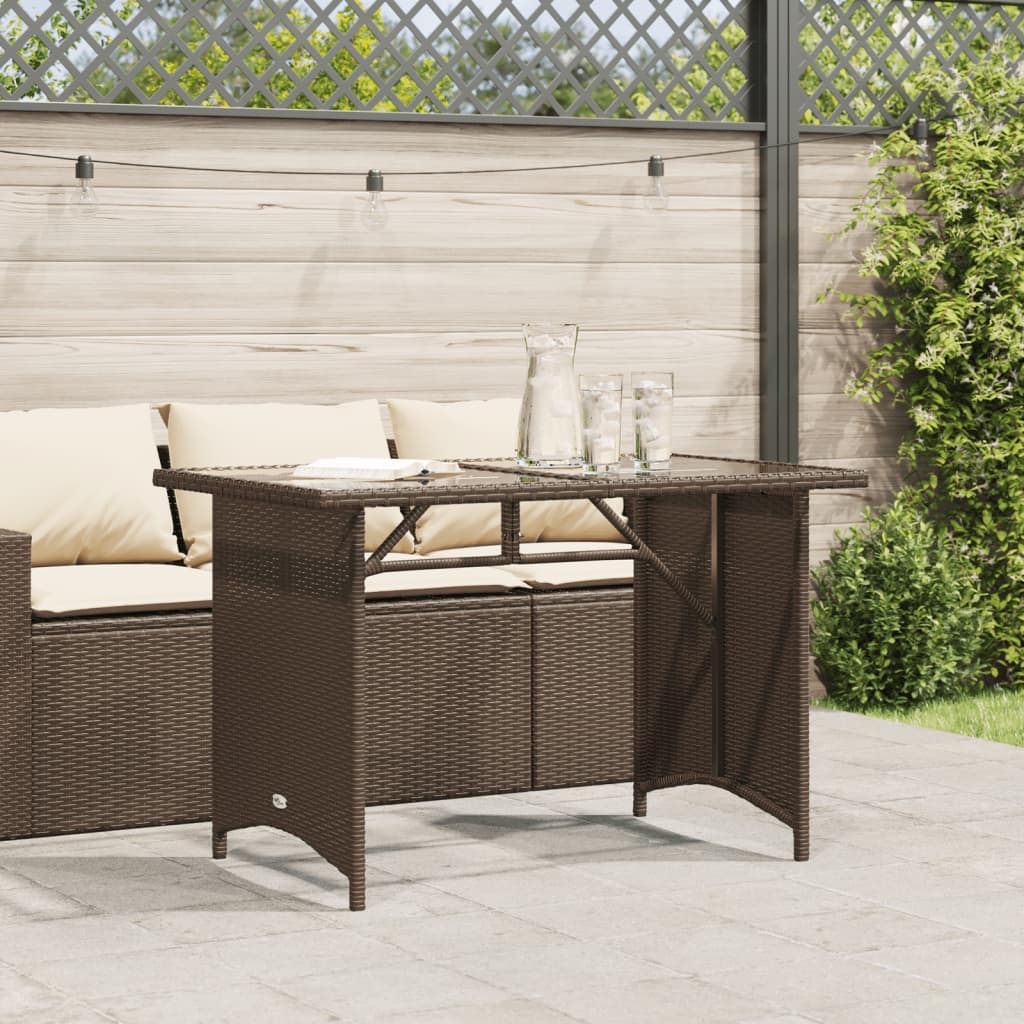 vidaXL Garden Table with Glass Top Brown 110x68x70 cm Poly Rattan