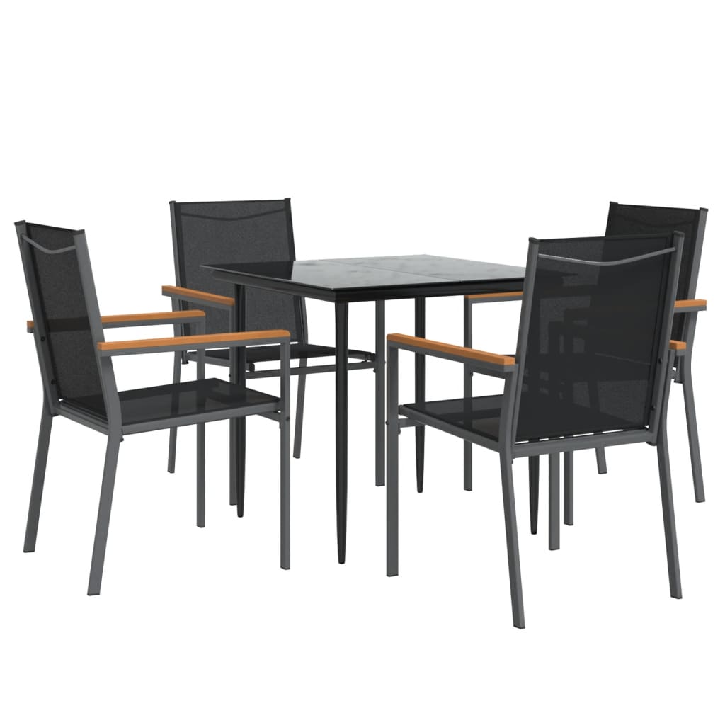 vidaXL 5 Piece Garden Dining Set Black Textilene and Steel