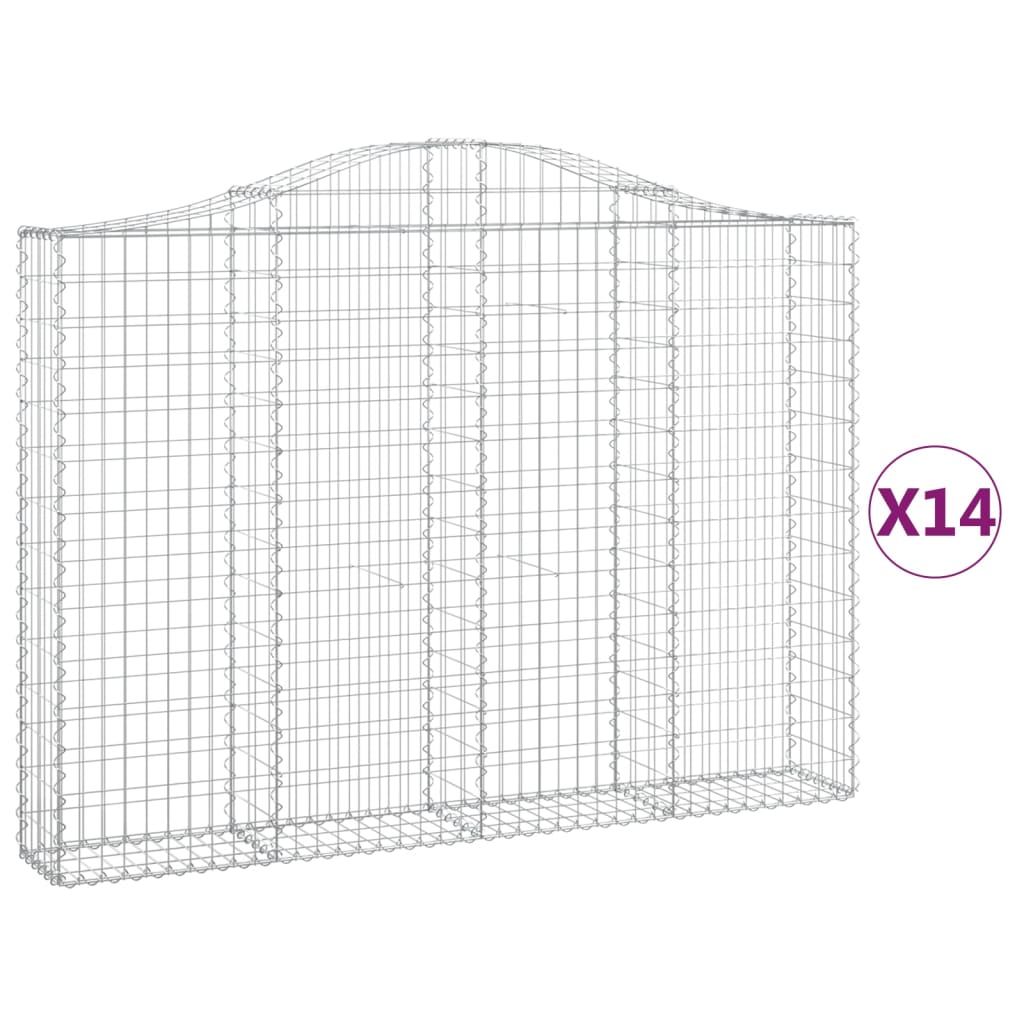 vidaXL Arched Gabion Baskets 14 pcs 200x30x140/160 cm Galvanised Iron