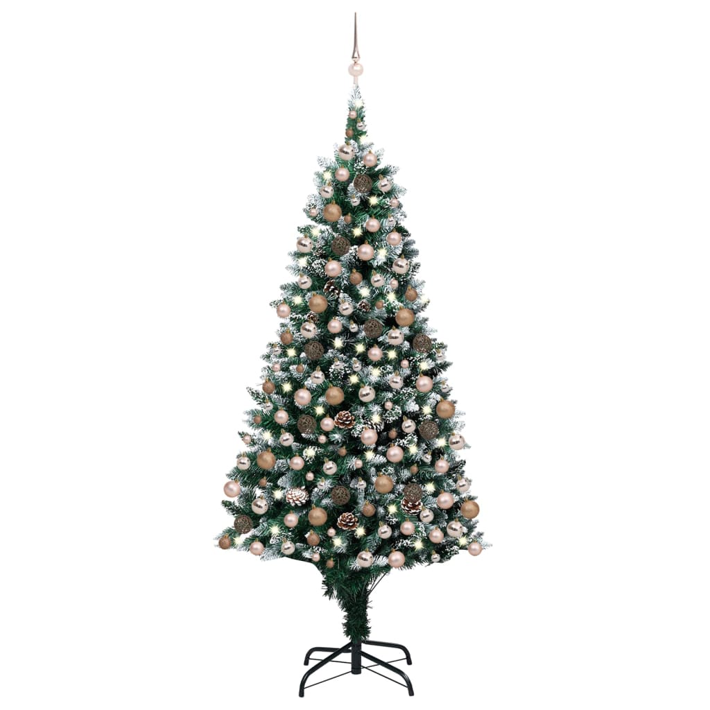 vidaXL Artificial Pre-lit Christmas Tree with Ball Set&Pine Cones 210 cm